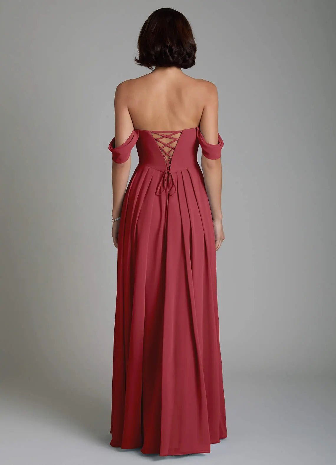 Loisa A-Line Off-the-Shoulder Chiffon Bridesmaid Dress in Pomegranate