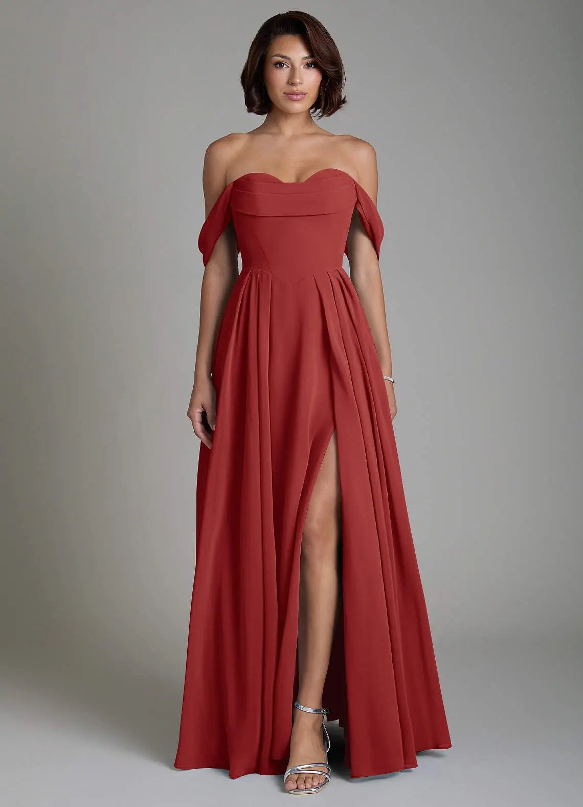 Loisa A-Line Off-the-Shoulder Chiffon Bridesmaid Dress in Rust