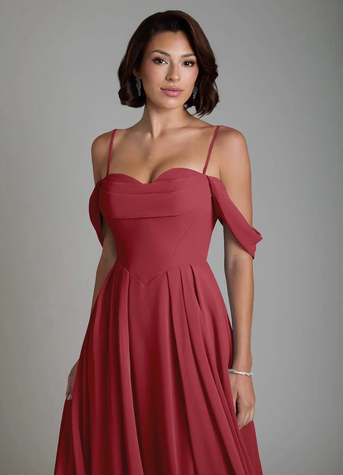 Loisa A-Line Off-the-Shoulder Chiffon Bridesmaid Dress in Pomegranate