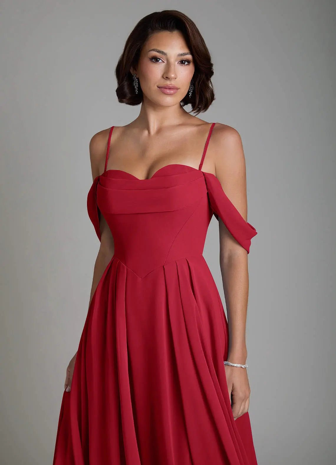 Loisa A-Line Off-the-Shoulder Chiffon Bridesmaid Dress in Burgundy