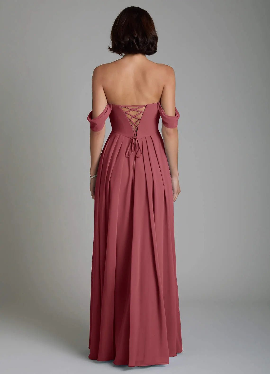Loisa A-Line Off-the-Shoulder Chiffon Bridesmaid Dress in Merlot