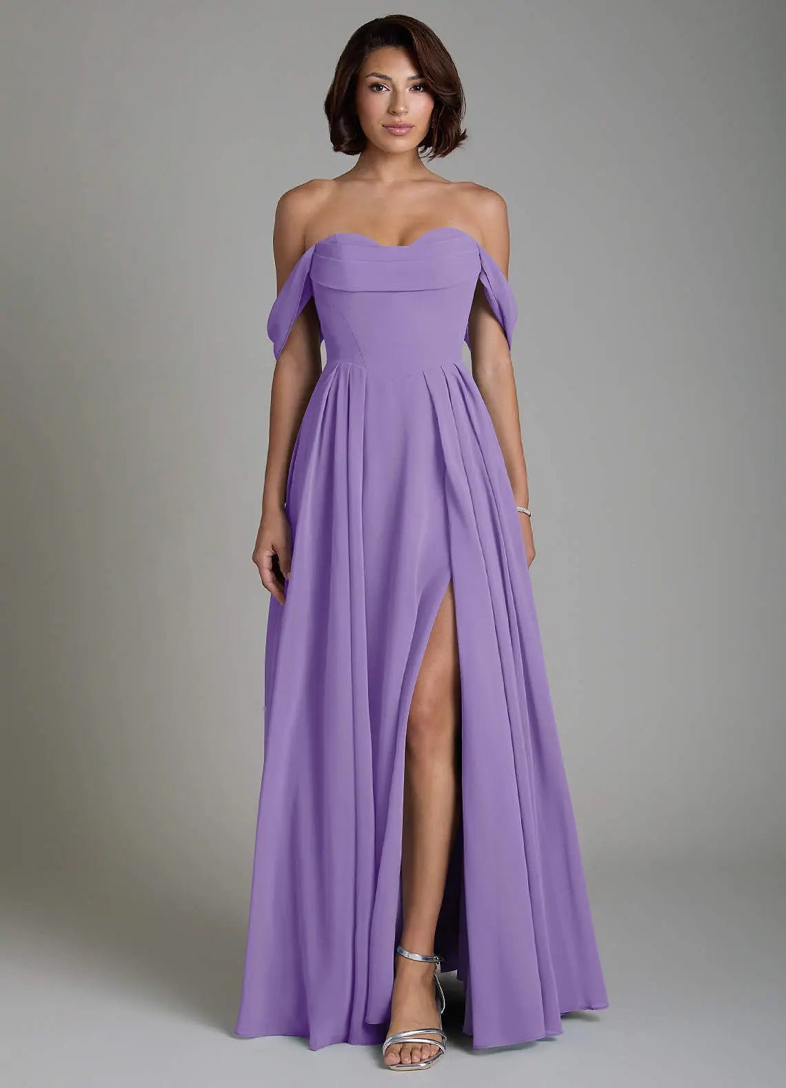 Loisa A-Line Off-the-Shoulder Chiffon Bridesmaid Dress in Tahiti