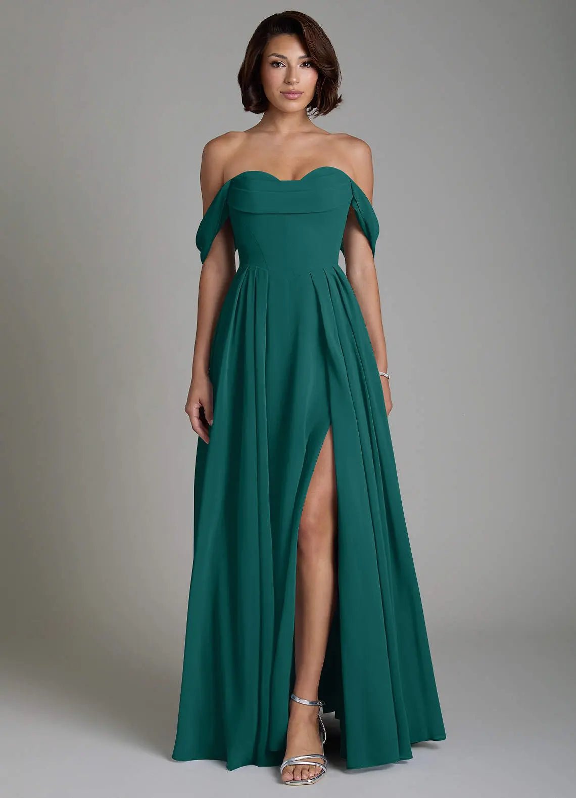 Loisa A-Line Off-the-Shoulder Chiffon Bridesmaid Dress in Pine