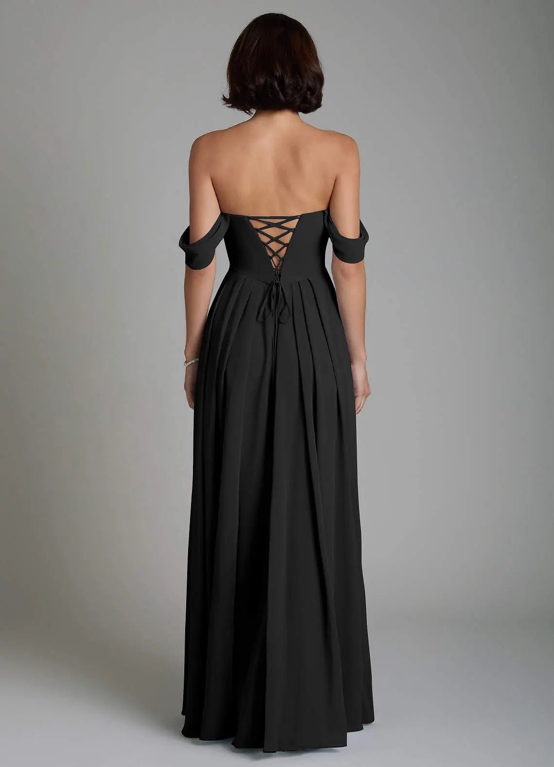 Loisa A-Line Off-the-Shoulder Chiffon Bridesmaid Dress in black