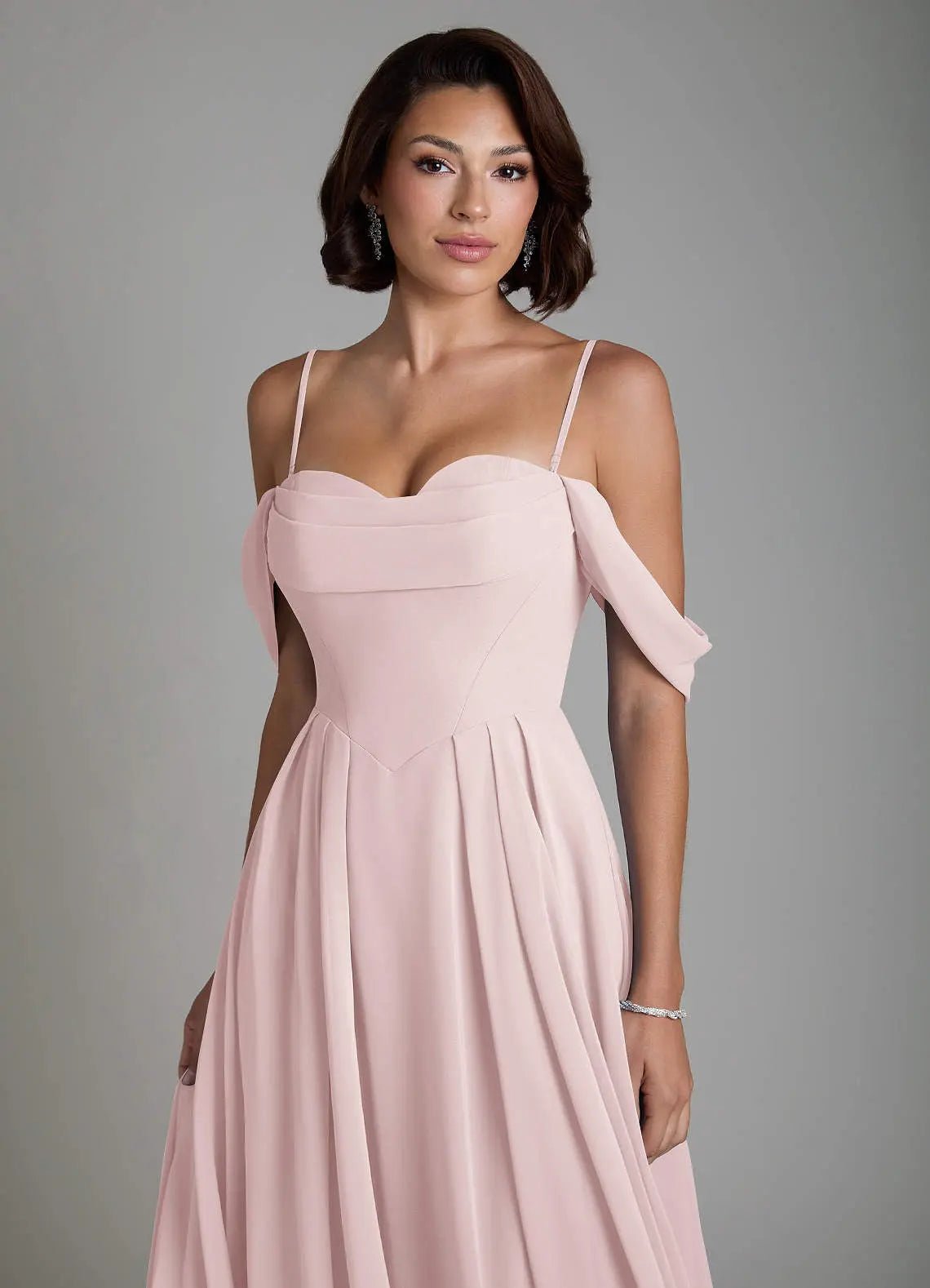 Loisa A-Line Off-the-Shoulder Chiffon Bridesmaid Dress in Blushing Pink
