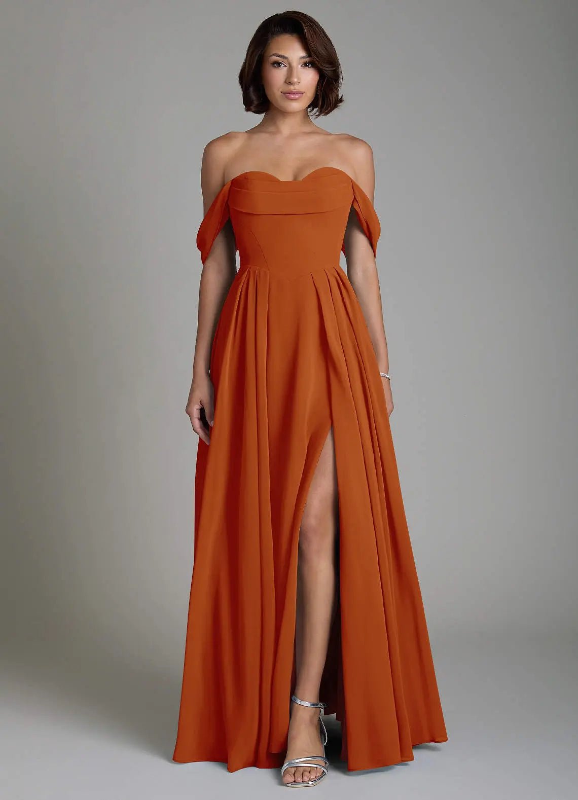 Loisa A-Line Off-the-Shoulder Chiffon Bridesmaid Dress in Paprika