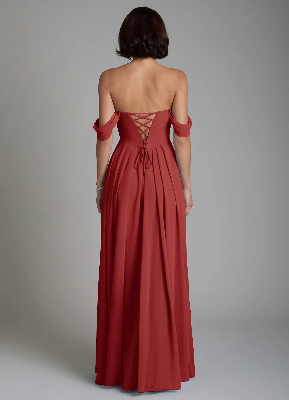 Loisa A-Line Off-the-Shoulder Chiffon Bridesmaid Dress in Rust
