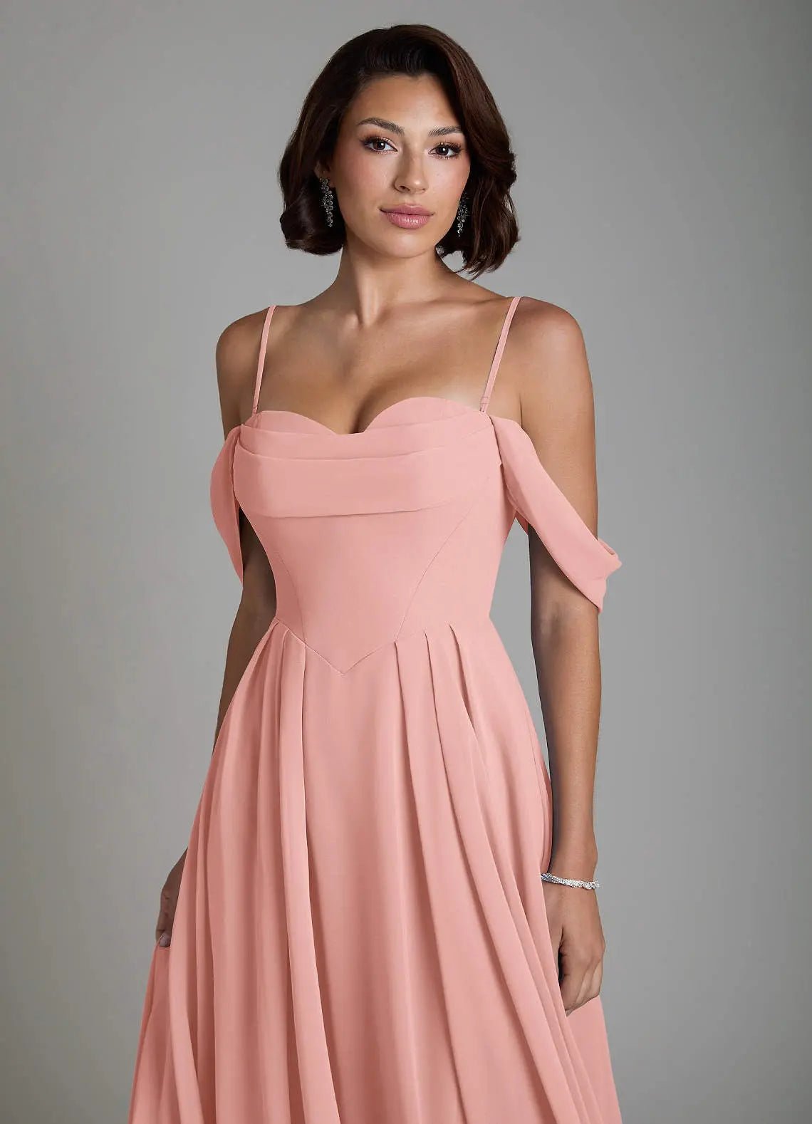 Loisa A-Line Off-the-Shoulder Chiffon Bridesmaid Dress in Rosette