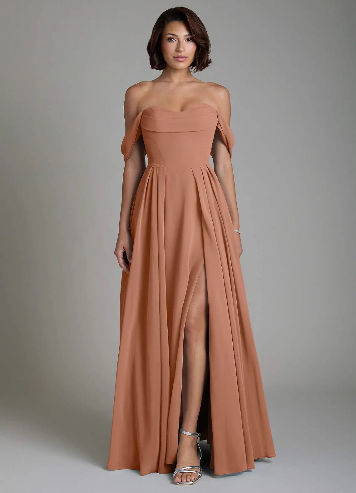 Loisa A-Line Off-the-Shoulder Chiffon Bridesmaid Dress in Bronzer