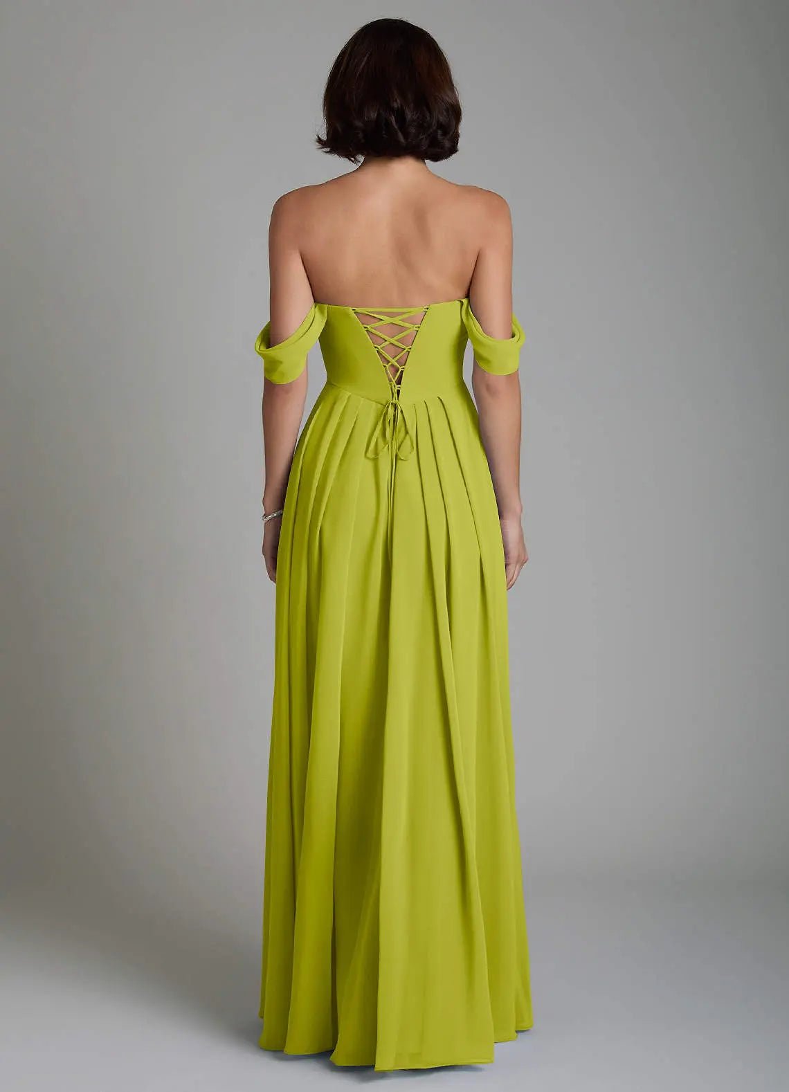 Loisa A-Line Off-the-Shoulder Chiffon Bridesmaid Dress in Lemongrass
