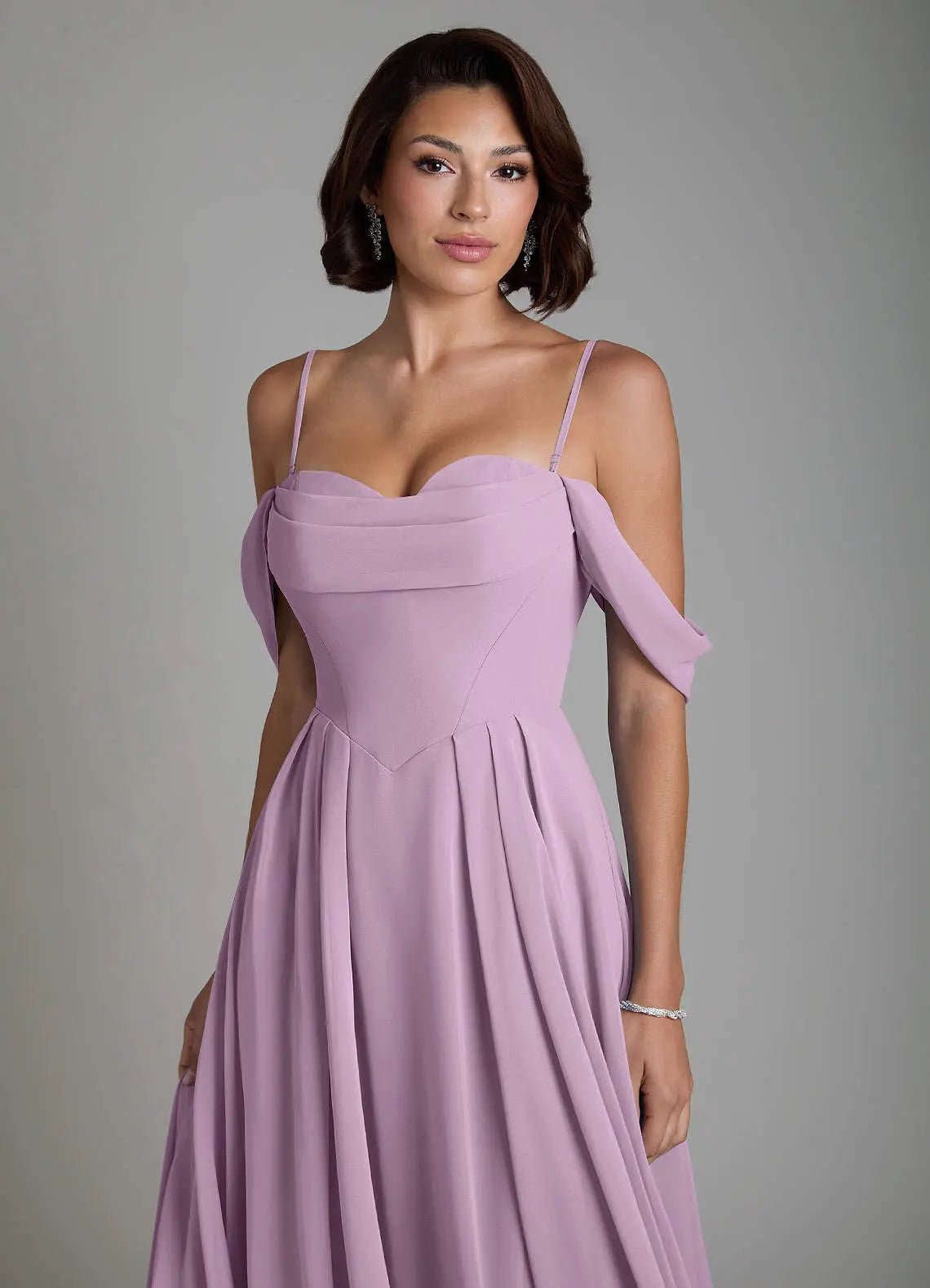 Loisa A-Line Off-the-Shoulder Chiffon Bridesmaid Dress in Wisteria