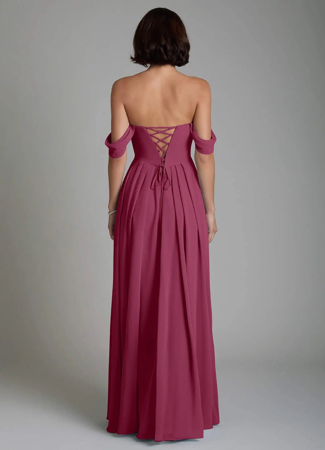 Loisa A-Line Off-the-Shoulder Chiffon Bridesmaid Dress in Mulberry