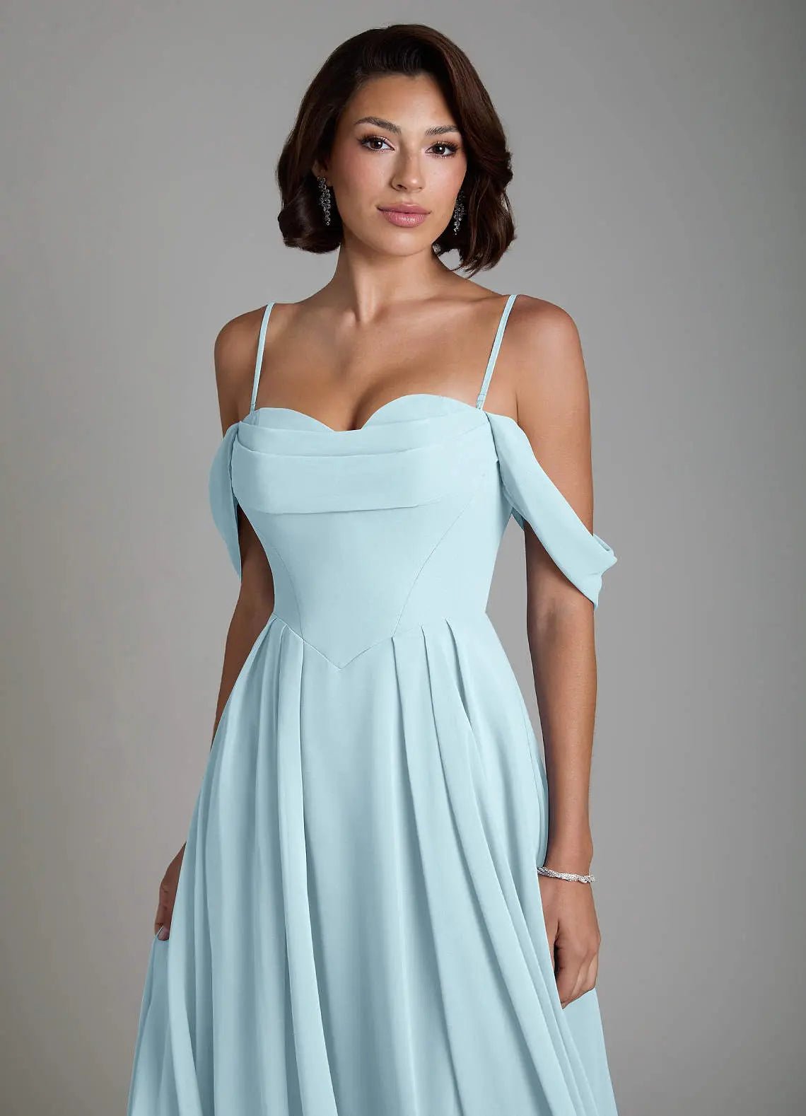 Loisa A-Line Off-the-Shoulder Chiffon Bridesmaid Dress in Cloud Blue