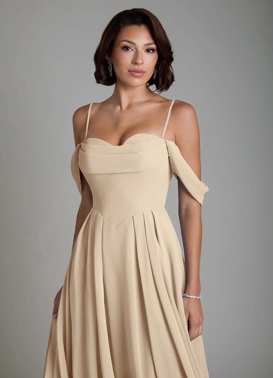 Loisa A-Line Off-the-Shoulder Chiffon Bridesmaid Dress in Champagne