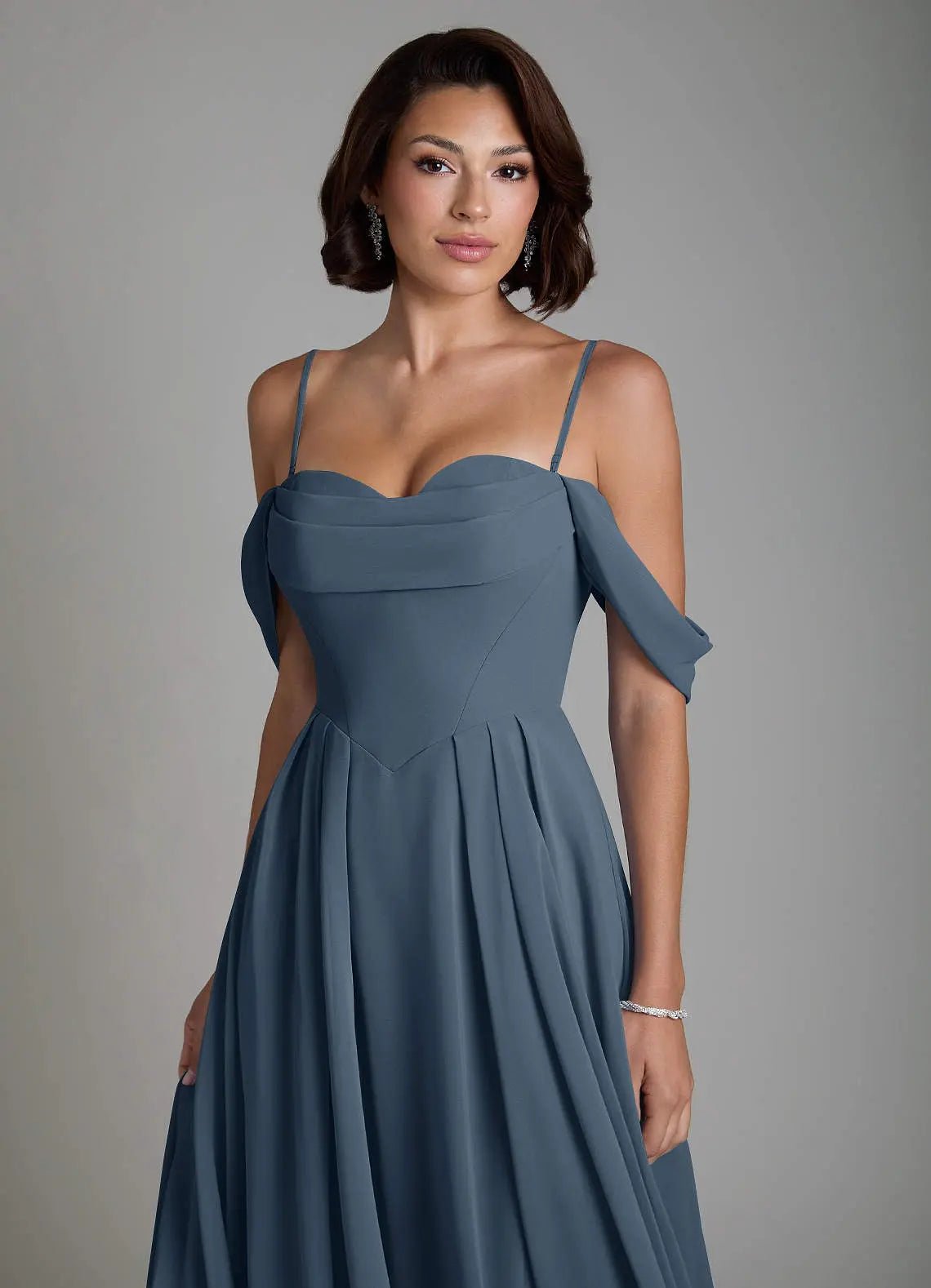Loisa A-Line Off-the-Shoulder Chiffon Bridesmaid Dress in Neptune