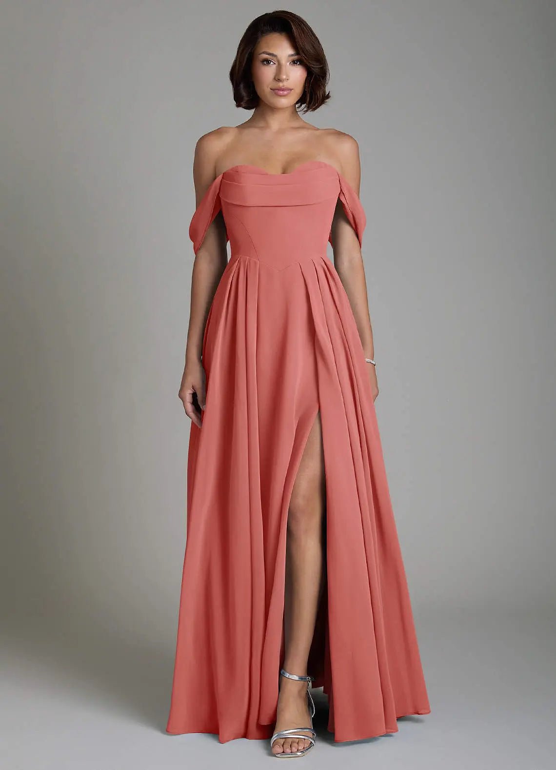 Loisa A-Line Off-the-Shoulder Chiffon Bridesmaid Dress in Antique Rose