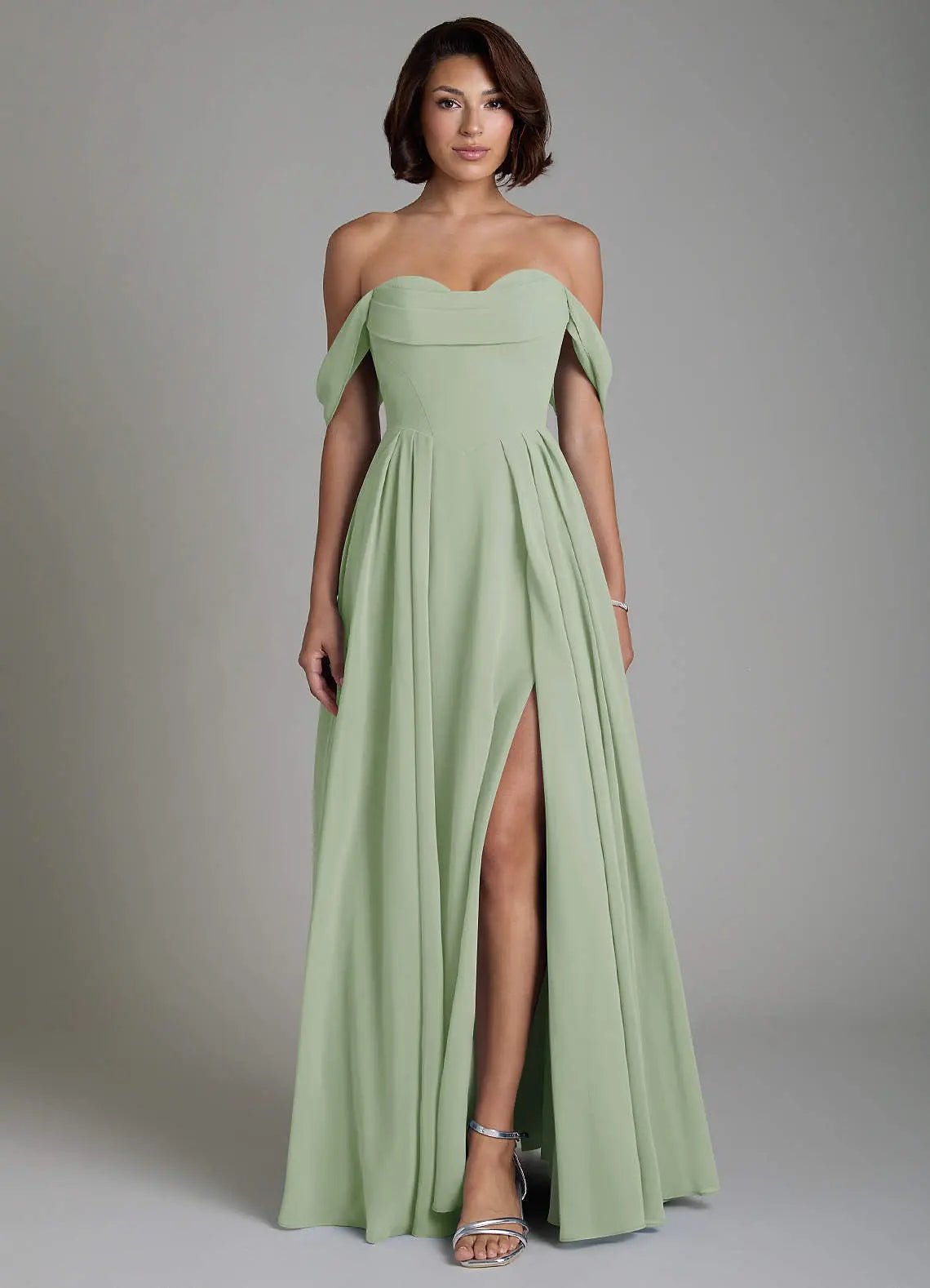 Loisa A-Line Off-the-Shoulder Chiffon Bridesmaid Dress in Dusty Sage