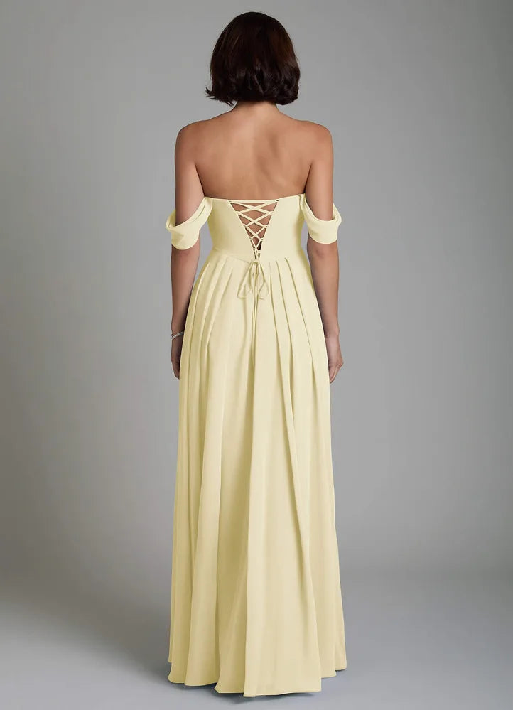 Vellina A-Line Off-the-Shoulder Chiffon Bridesmaid Dress in Lemon Sorbet