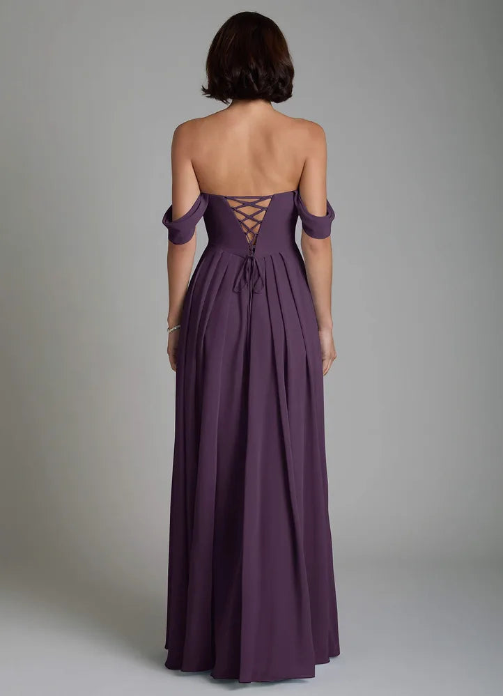 Vellina A-Line Off-the-Shoulder Chiffon Bridesmaid Dress in Plum