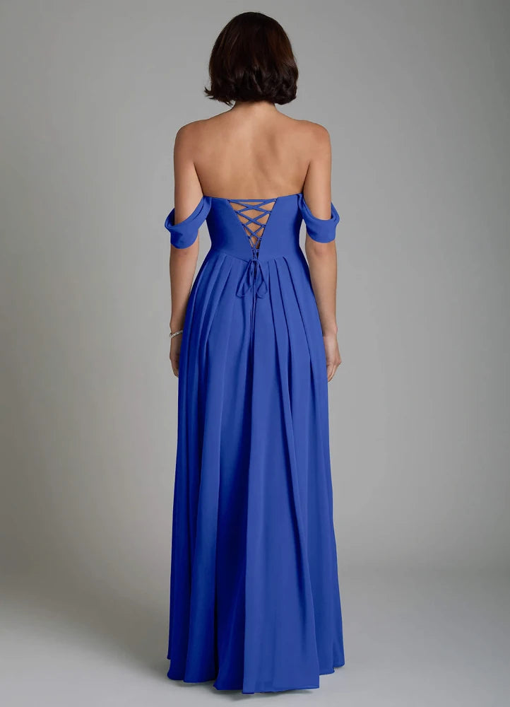 Vellina A-Line Off-the-Shoulder Chiffon Bridesmaid Dress in Royal Blue