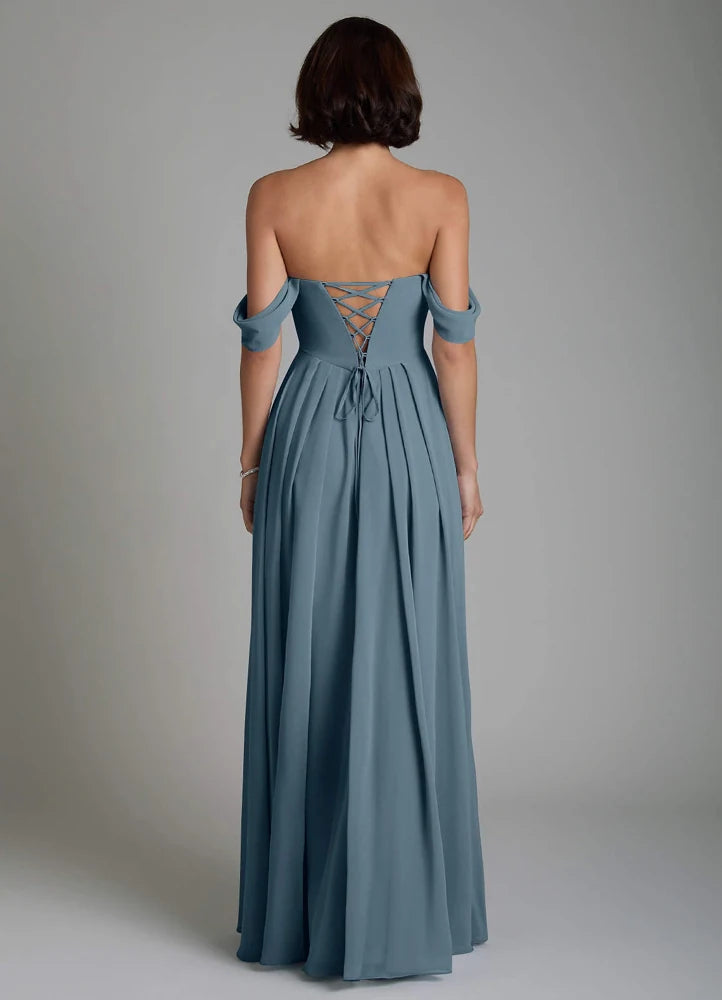 Vellina A-Line Off-the-Shoulder Chiffon Bridesmaid Dress in Twilight