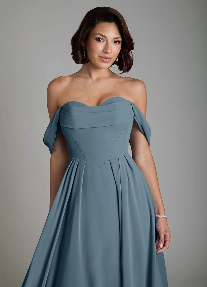 Vellina A-Line Off-the-Shoulder Chiffon Bridesmaid Dress in Twilight