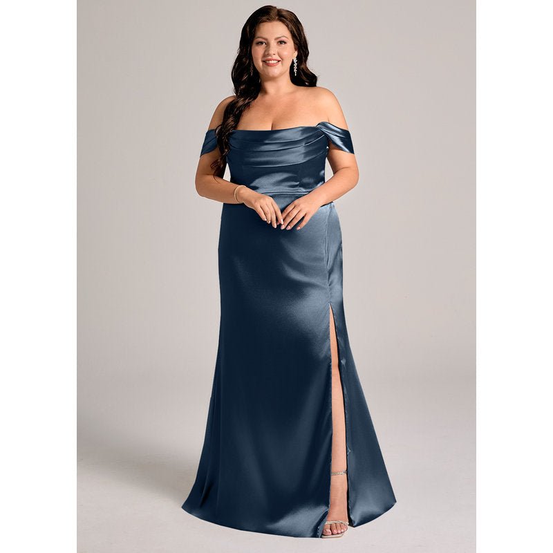 Velora Sheath Off-the-Shoulder Metallic Satin Bridesmaid Dress in Dark Navy - official view 9