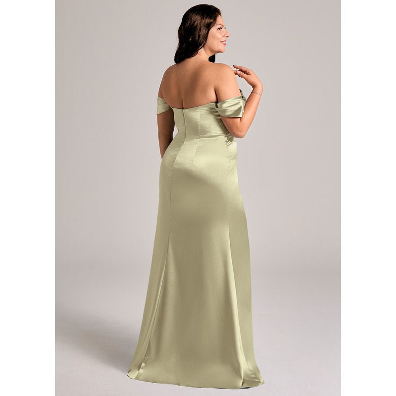 Velora Sheath Off-the-Shoulder Metallic Satin Bridesmaid Dress in Moss Green - official view 14