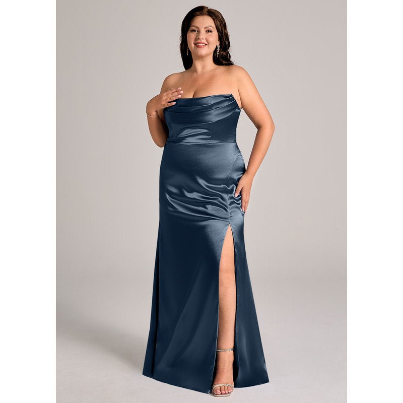 Velora Sheath Off-the-Shoulder Metallic Satin Bridesmaid Dress in Dark Navy - official view 12