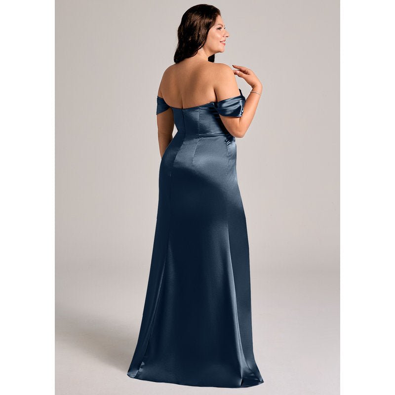 Velora Sheath Off-the-Shoulder Metallic Satin Bridesmaid Dress in Dark Navy - official view 14