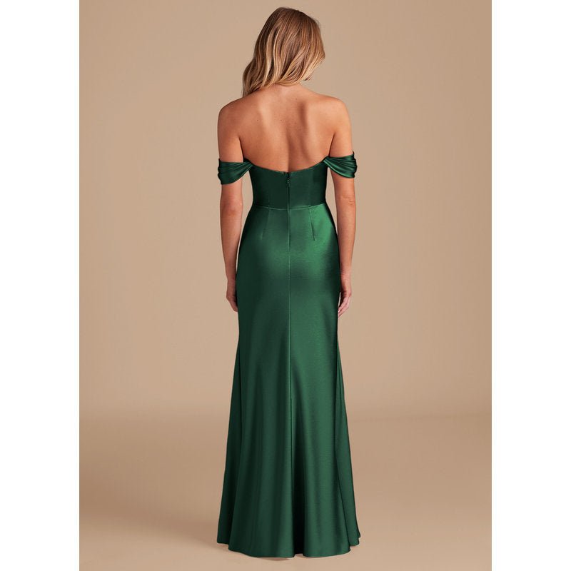 Velora Metallic Satin Bridesmaid Dress in Dark Green - view 4