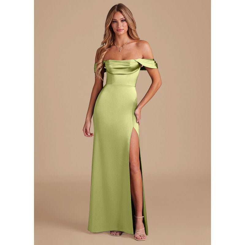 Velora Metallic Satin Bridesmaid Dress in Pistachio - view 4