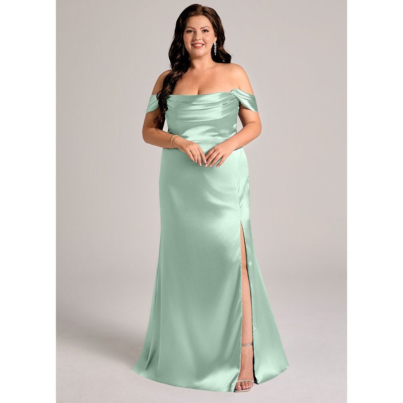 Velora Sheath Off-the-Shoulder Metallic Satin Bridesmaid Dress in Agave - official view 10