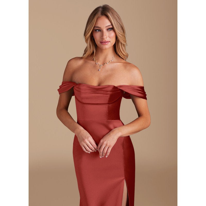 Velora Metallic Satin Bridesmaid Dress in Rust - view 3