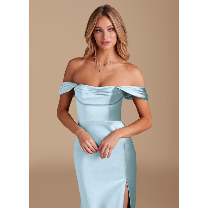 Velora Metallic Satin Bridesmaid Dress in Sky Blue - view 3