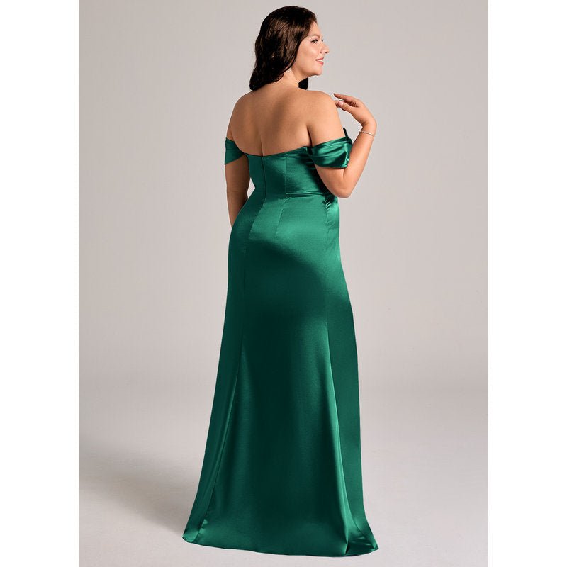 Velora Sheath Off-the-Shoulder Metallic Satin Bridesmaid Dress in Emerald - official view 14