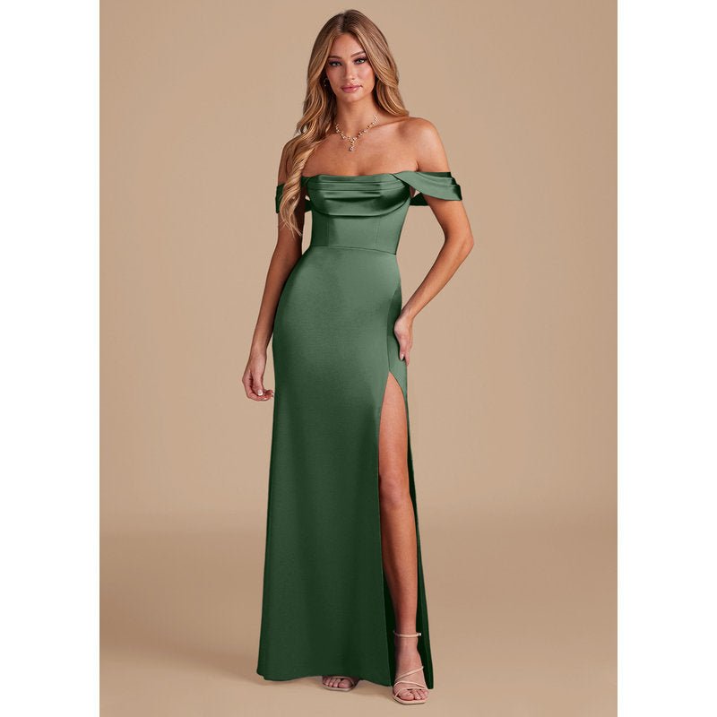 Velora Sheath Off-the-Shoulder Metallic Satin Bridesmaid Dress in Eucalyptus - official view 6