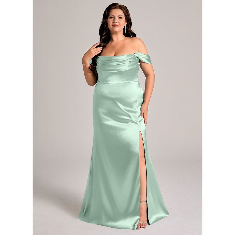 Velora Sheath Off-the-Shoulder Metallic Satin Bridesmaid Dress in Agave - official view 12
