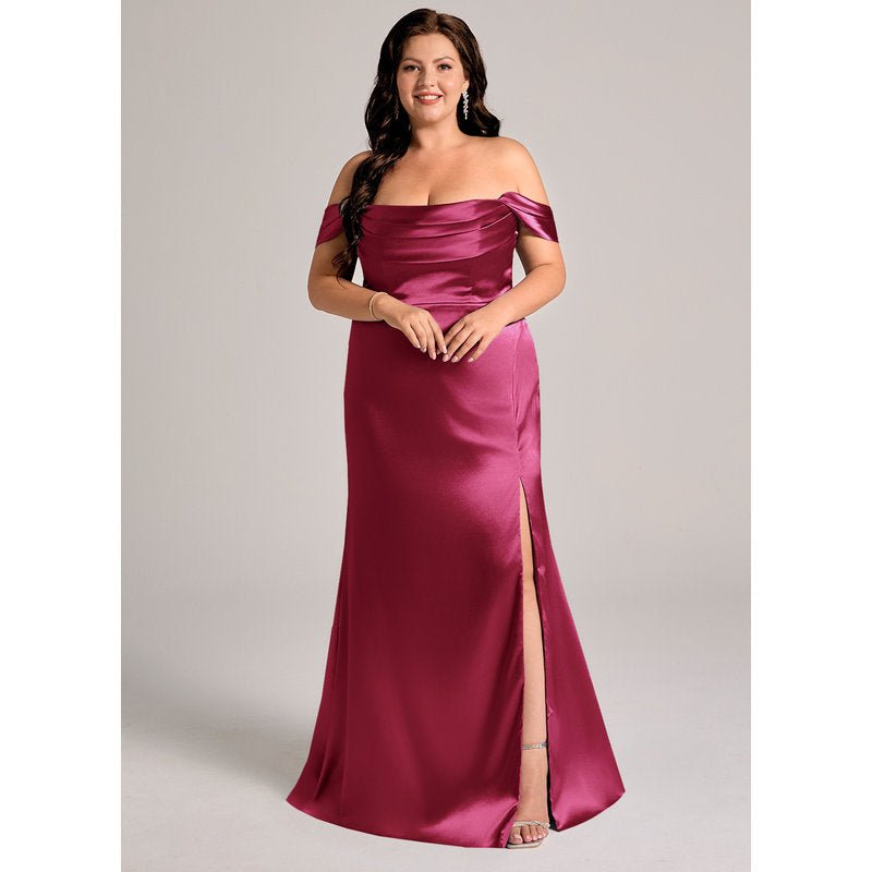 Velora Sheath Off-the-Shoulder Metallic Satin Bridesmaid Dress in Burgundy - official view 9