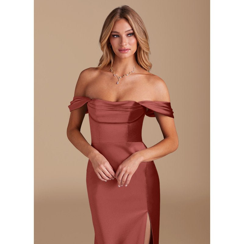 Velora (Azazie Saige) Terracotta Metallic Satin Bridesmaid Dress — official gallery view 4