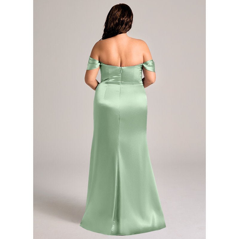 Velora Sheath Off-the-Shoulder Metallic Satin Bridesmaid Dress in Matcha - official view 10