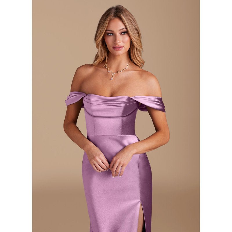 Velora Metallic Satin Bridesmaid Dress in Wisteria - view 3