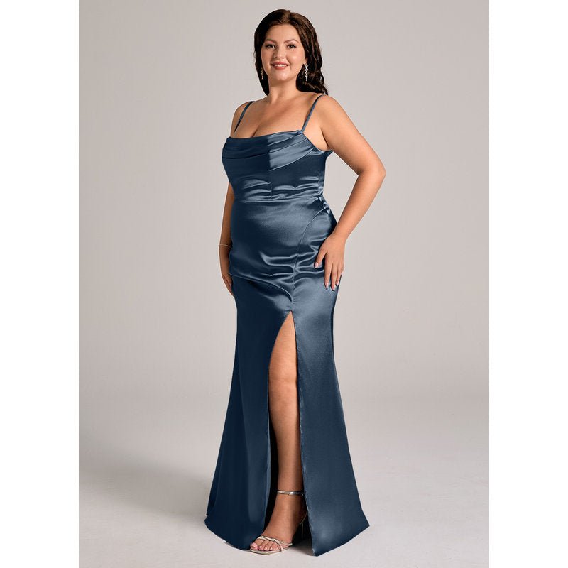 Velora Sheath Off-the-Shoulder Metallic Satin Bridesmaid Dress in Dark Navy - official view 13