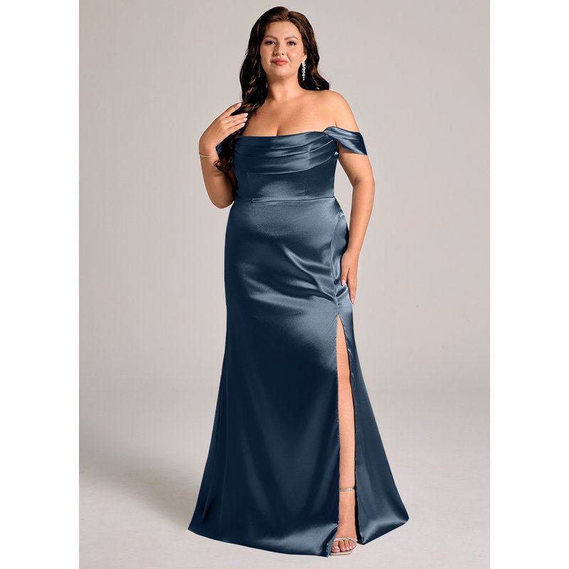 Velora Sheath Off-the-Shoulder Metallic Satin Bridesmaid Dress in Dark Navy - official view 11