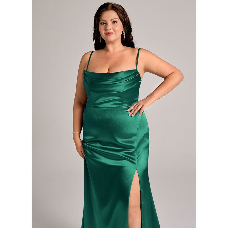 Velora Sheath Off-the-Shoulder Metallic Satin Bridesmaid Dress in Emerald - official view 15