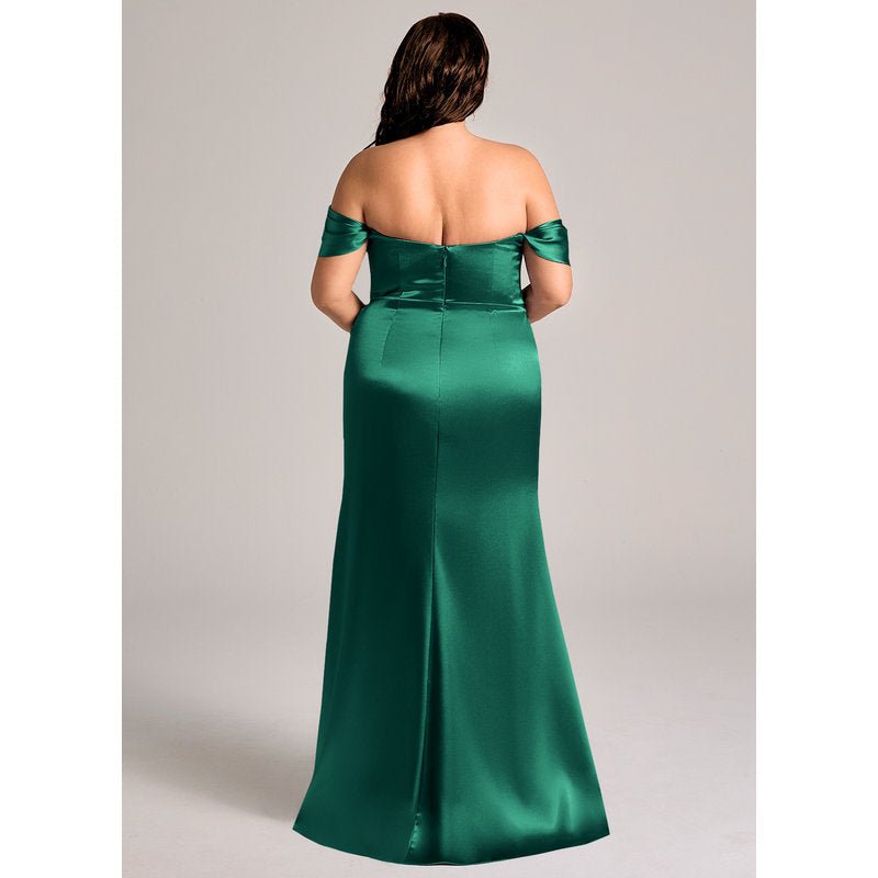 Velora Sheath Off-the-Shoulder Metallic Satin Bridesmaid Dress in Emerald - official view 10