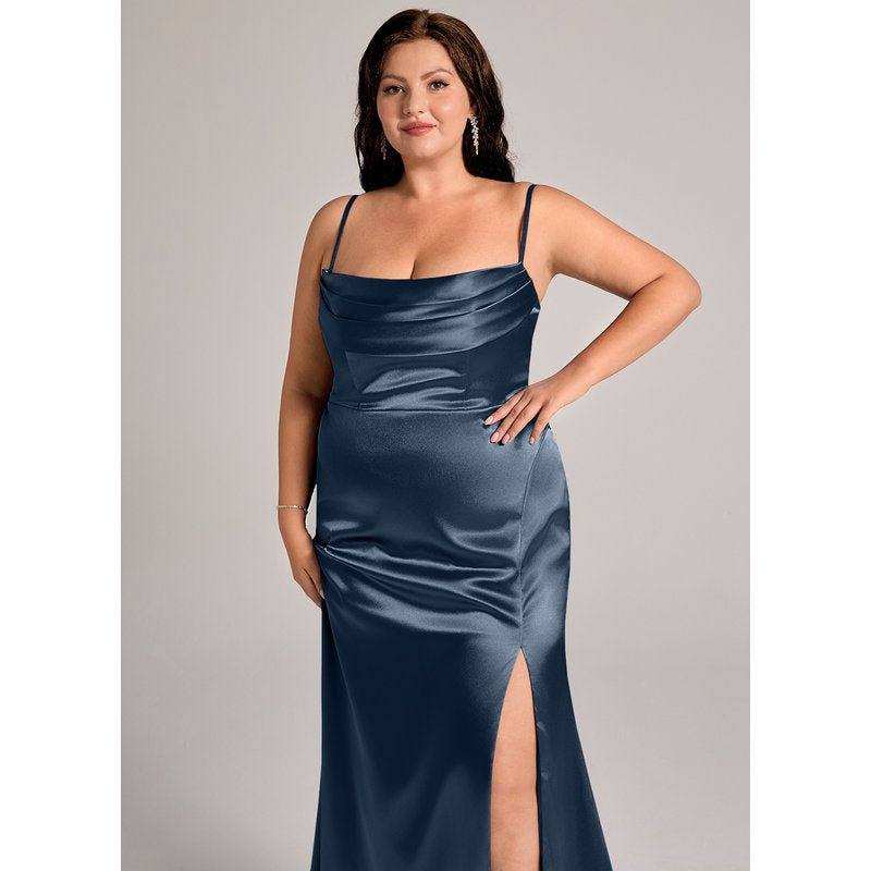 Velora Sheath Off-the-Shoulder Metallic Satin Bridesmaid Dress in Dark Navy - official view 15