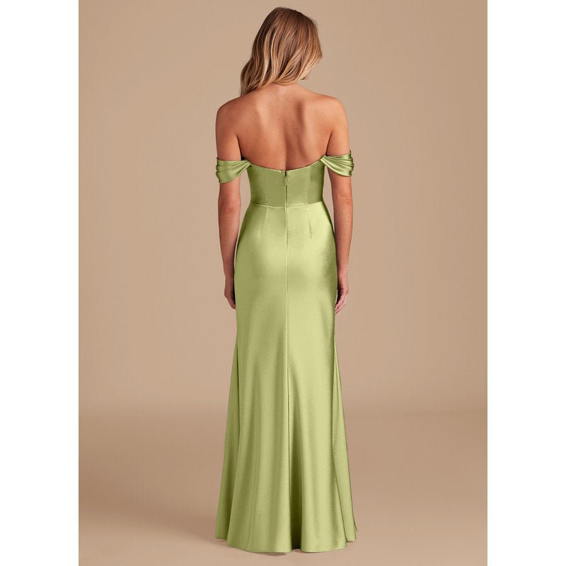 Velora Metallic Satin Bridesmaid Dress in Pistachio - view 3