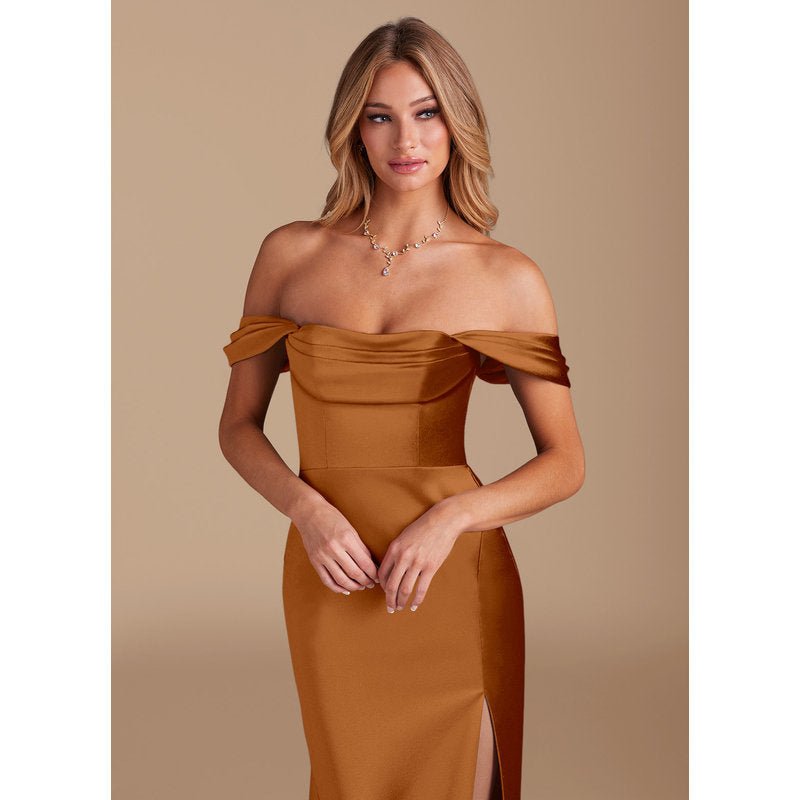 Velora Metallic Satin Bridesmaid Dress in Copper - view 3