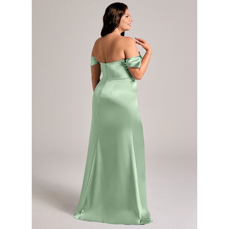 Velora Sheath Off-the-Shoulder Metallic Satin Bridesmaid Dress in Matcha - official view 14